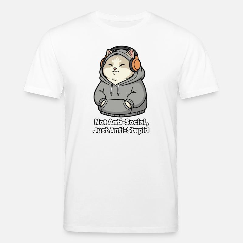 Sweat à capuche chat disant anti-stupide - T-shirt bio CREATOR Stanley/Stella Unisexe - blanc