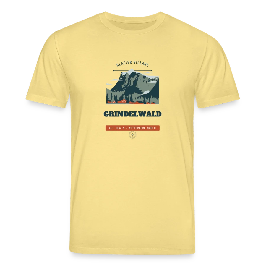 Grindelwald badge on a stanley/stella creator unisex organic t-shirt, viva yellow , front