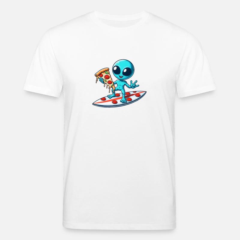 Cooler Alien Surfer mit Pizza - Stanley/Stella Unisex Bio-T-Shirt CREATOR  - Weiß