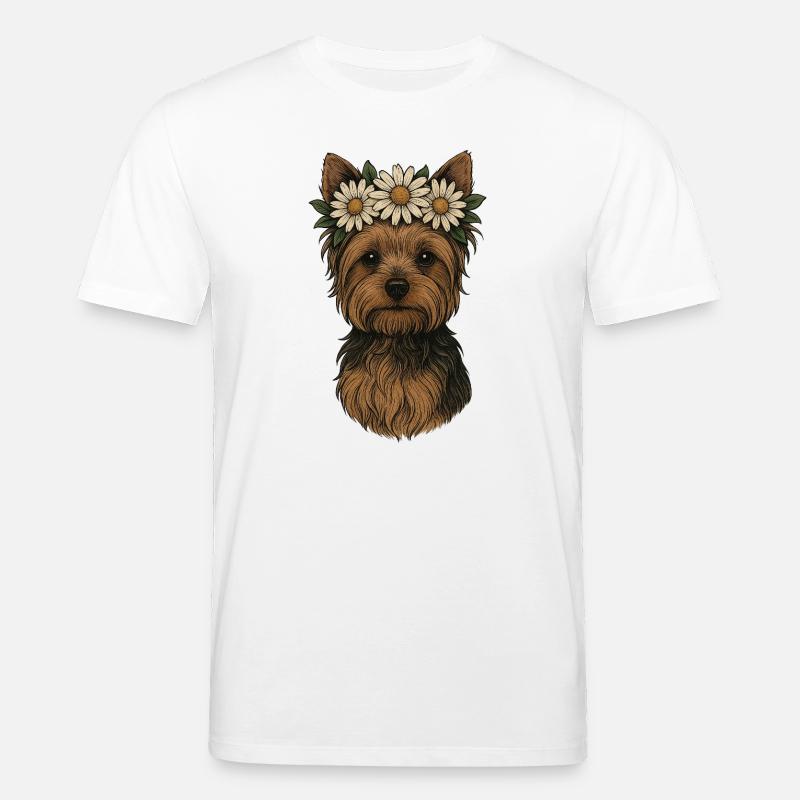 Yorkshire Terrier with Daisy Crown - Stanley/Stella CREATOR Unisex Organic T-Shirt - white