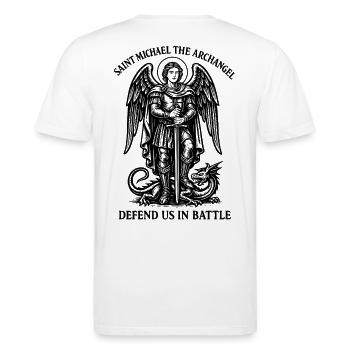 Heiliger Erzengel Michael – Katholische Strichkunst - Stanley/Stella Unisex Bio-T-Shirt CREATOR  - Weiß - Hinten - Michal (187cm)