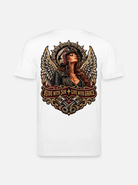 Flügelbikerin: Ride with Sin - Stanley/Stella Unisex Bio-T-Shirt CREATOR - Weiß