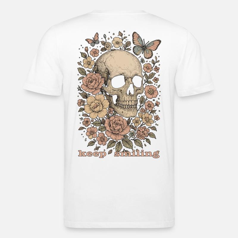 Keep smiling - Totenkopf & Blumen - Stanley/Stella Unisex Bio-T-Shirt CREATOR  - Weiß