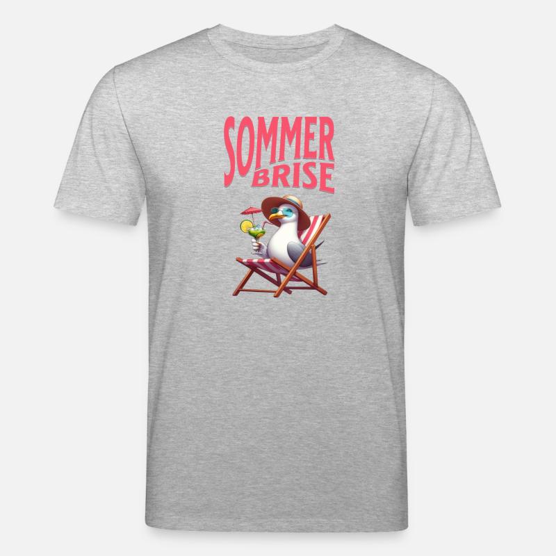 Sommerbrise - Möwe mit einem Cocktail  - Stanley/Stella Unisex Bio-T-Shirt CREATOR  - Grau meliert