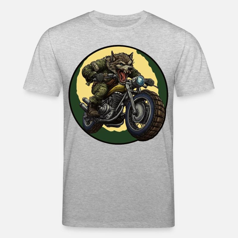 Werwolf-Biker unter Mondschein - Stanley/Stella Unisex Bio-T-Shirt CREATOR  - Grau meliert