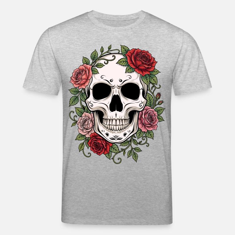Skull & Red Roses, Gothic, Skull, Rock - Stanley/Stella Unisex Bio-T-Shirt CREATOR - Grau meliert