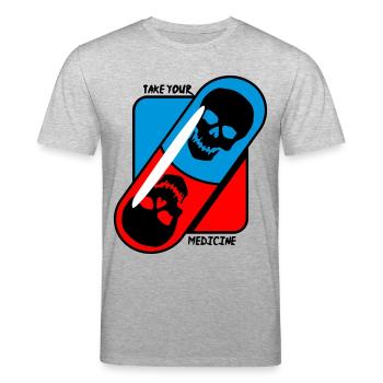 Nimm - deine - Medizin - Totenkopf - Stanley/Stella Unisex Bio-T-Shirt CREATOR  - Grau meliert - Vorne - Alina (178cm) & Michal (187cm)