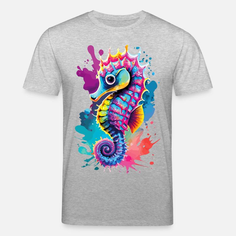 Seepferd Farbenfroh - Hippocampus Seepferdchen - Stanley/Stella Unisex Bio-T-Shirt CREATOR  - Grau meliert