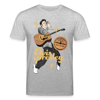 Elvis Presley Mit Girarre Und Mikrofon - Stanley/Stella Unisex Bio-T-Shirt CREATOR  - Grau meliert - Vorne - Alina (178cm) & Michal (187cm)