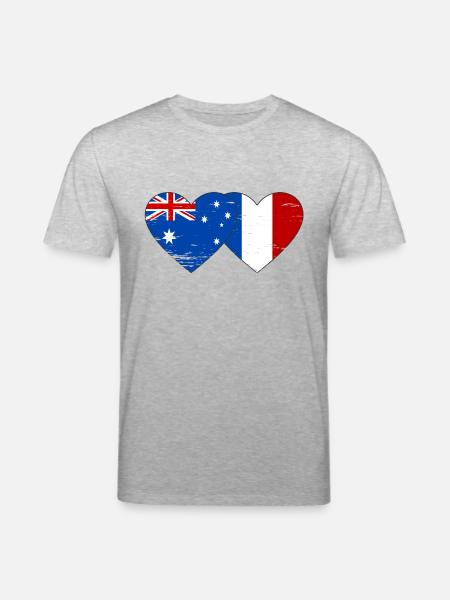 Australia France Flag Heart used - Stanley/Stella CREATOR Unisex Organic T-Shirt - heather grey