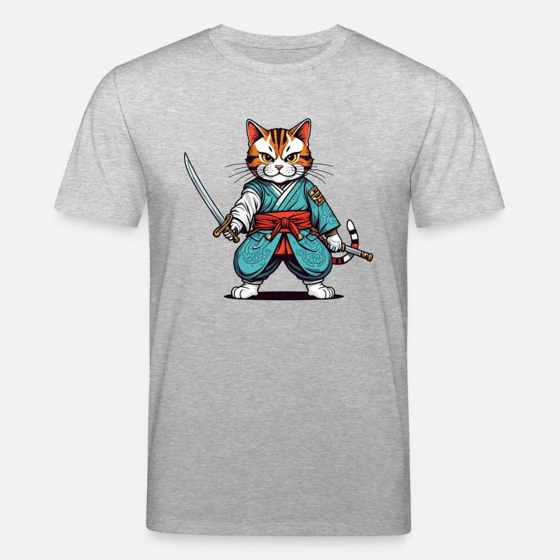 Samurai-Katze - Stanley/Stella Unisex Bio-T-Shirt CREATOR  - Grau meliert