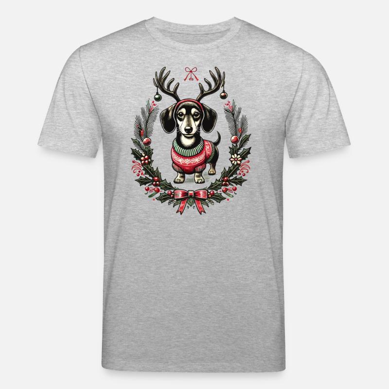 Fröhlicher Dackel Im Weihnachtspullover - Stanley/Stella Unisex Bio-T-Shirt CREATOR  - Grau meliert