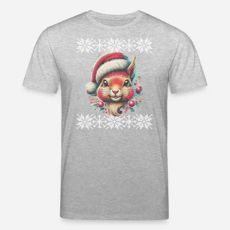 Niedliches Weihnachts-Eichhörnchen Mit Mütze - Stanley/Stella Unisex Bio-T-Shirt CREATOR  - Grau meliert