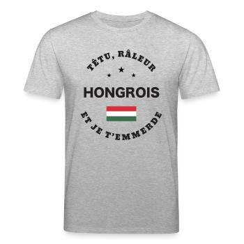 Hongrois, têtu, râleur - T-shirt bio CREATOR Stanley/Stella Unisexe - gris chiné - Devant - Alina (178cm) & Michal (187cm)