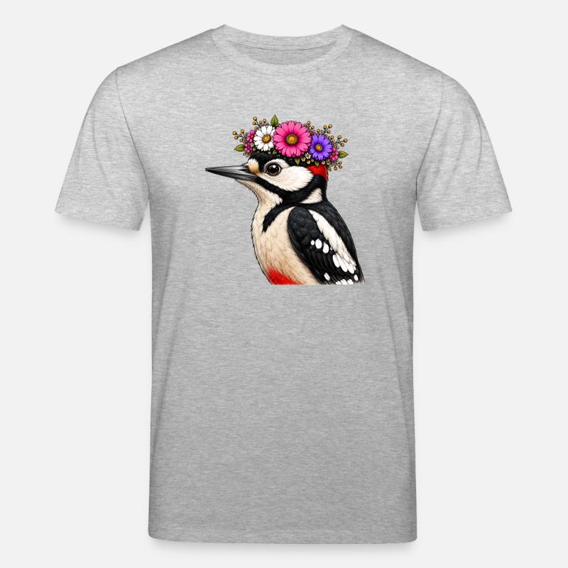 Specht mit Blumenschmuck  - Stanley/Stella Unisex Bio-T-Shirt CREATOR  - Grau meliert