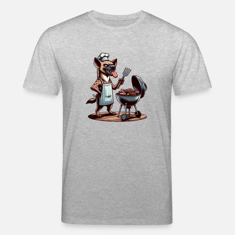 Hyäne als Grillchef im Sommer - Stanley/Stella Unisex Bio-T-Shirt CREATOR  - Grau meliert