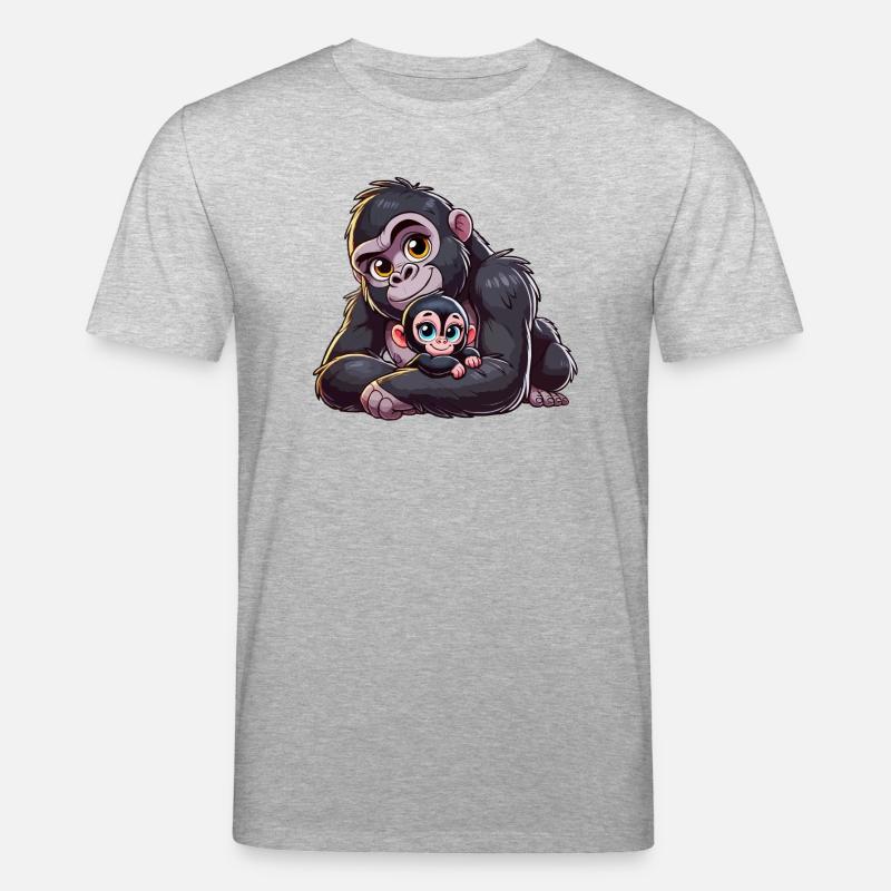 Gorilla-Mutter mit Kind - Stanley/Stella Unisex Bio-T-Shirt CREATOR  - Grau meliert