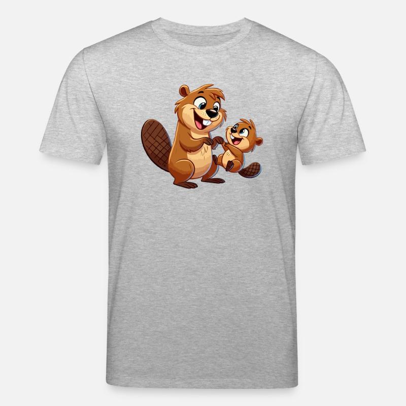 Bibermutter mit herumtollendem Kind - Stanley/Stella Unisex Bio-T-Shirt CREATOR  - Grau meliert
