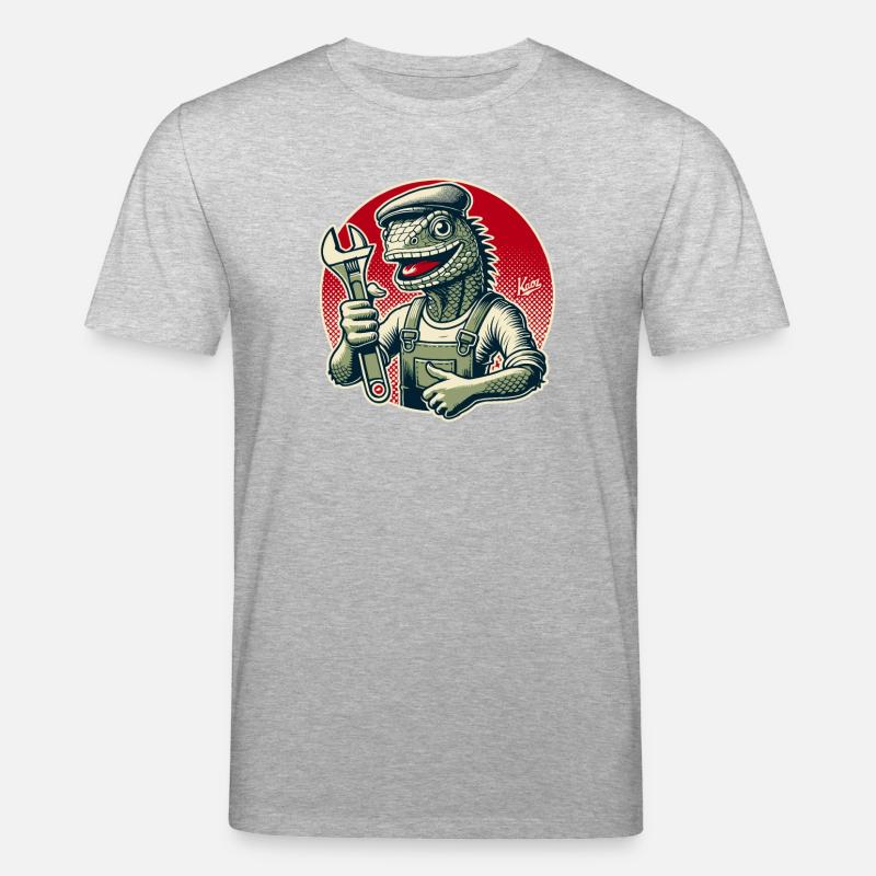 Handwerker-Eidechse mit Schraubenschlüssel - Stanley/Stella Unisex Bio-T-Shirt CREATOR  - Grau meliert