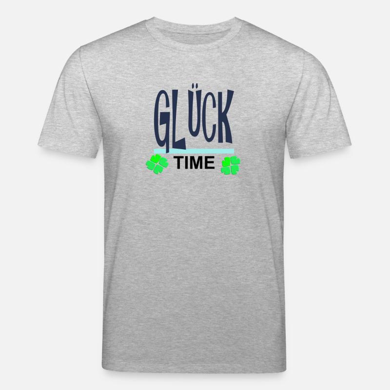 Glück-Time Neon mit Kleeblättern - Stanley/Stella Unisex Bio-T-Shirt CREATOR  - Grau meliert