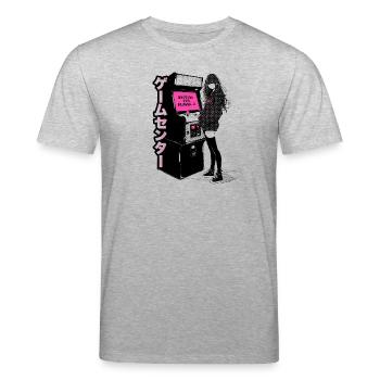 Jeux d’arcade Anime Girl en attente du joueur 2 - T-shirt bio CREATOR Stanley/Stella Unisexe - gris chiné - Devant - Alina (178cm) & Michal (187cm)