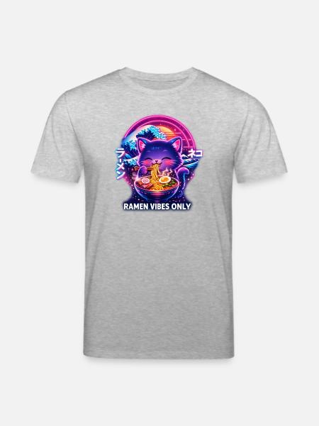 Ramen Cat Neon Cyber Gaming - Stanley/Stella CREATOR Unisex Organic T-Shirt - heather grey