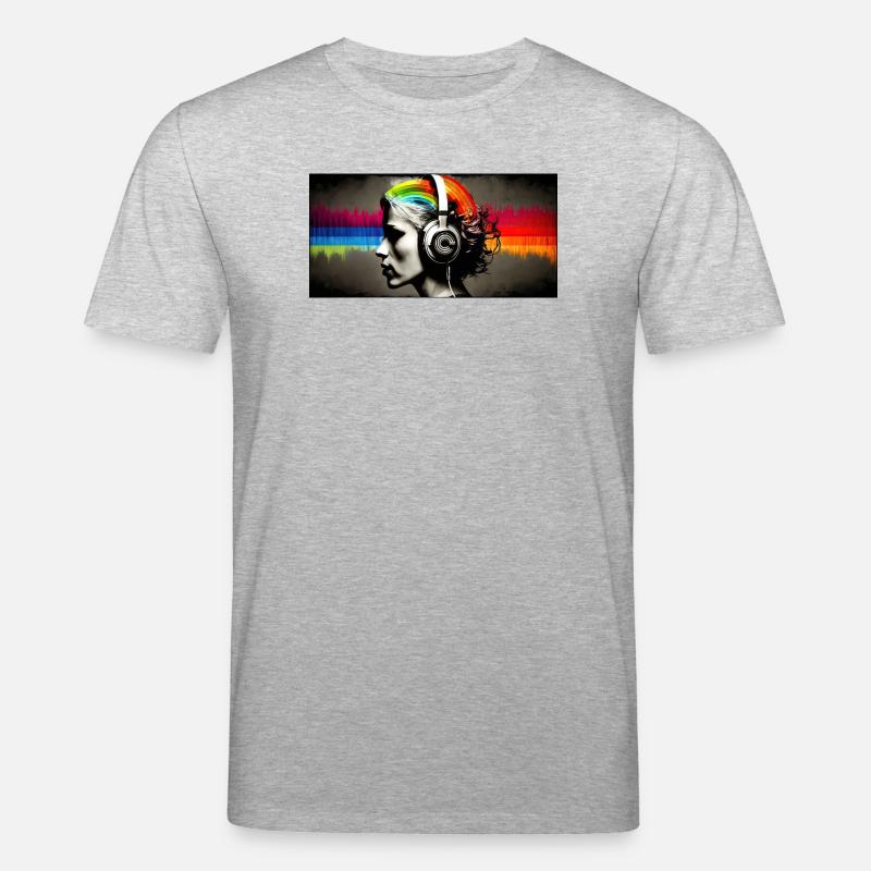 Rainbow Pulse Kopfhörer-Porträt - Stanley/Stella Unisex Bio-T-Shirt CREATOR  - Grau meliert