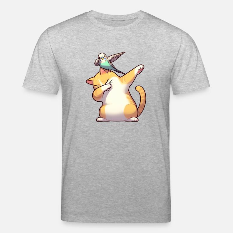 Chat et perruche dabbing mignon - T-shirt bio CREATOR Stanley/Stella Unisexe - gris chiné