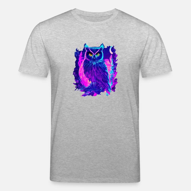 Neon leuchtende Eule Synthwave - Stanley/Stella Unisex Bio-T-Shirt CREATOR  - Grau meliert