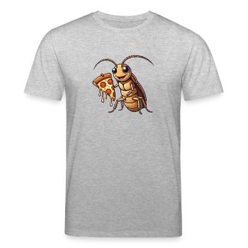 Cute cartoon cockroach with salami pizza - Stanley/Stella CREATOR Unisex Organic T-Shirt - heather grey - Front - Alina (178cm) & Michal (187cm)