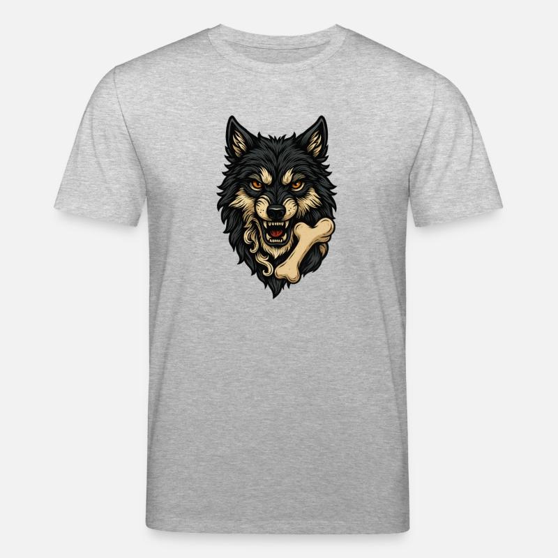 Wolf Attack: Wolf's Head with Bone - Stanley/Stella CREATOR Unisex Organic T-Shirt - heather grey