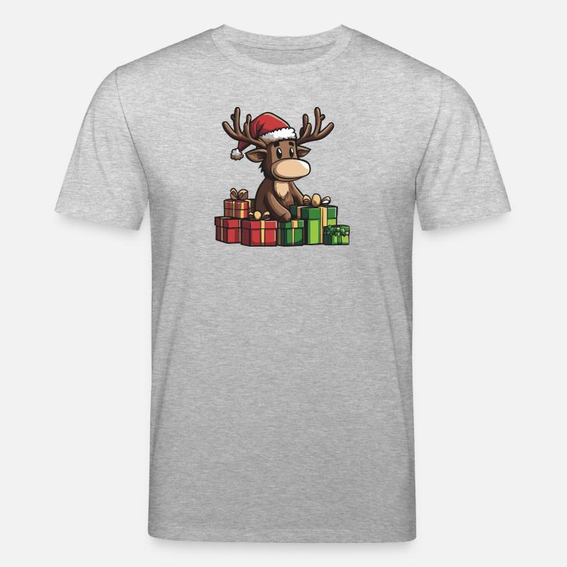 Elch Weihnachten Comic Geschenke - Stanley/Stella Unisex Bio-T-Shirt CREATOR  - Grau meliert