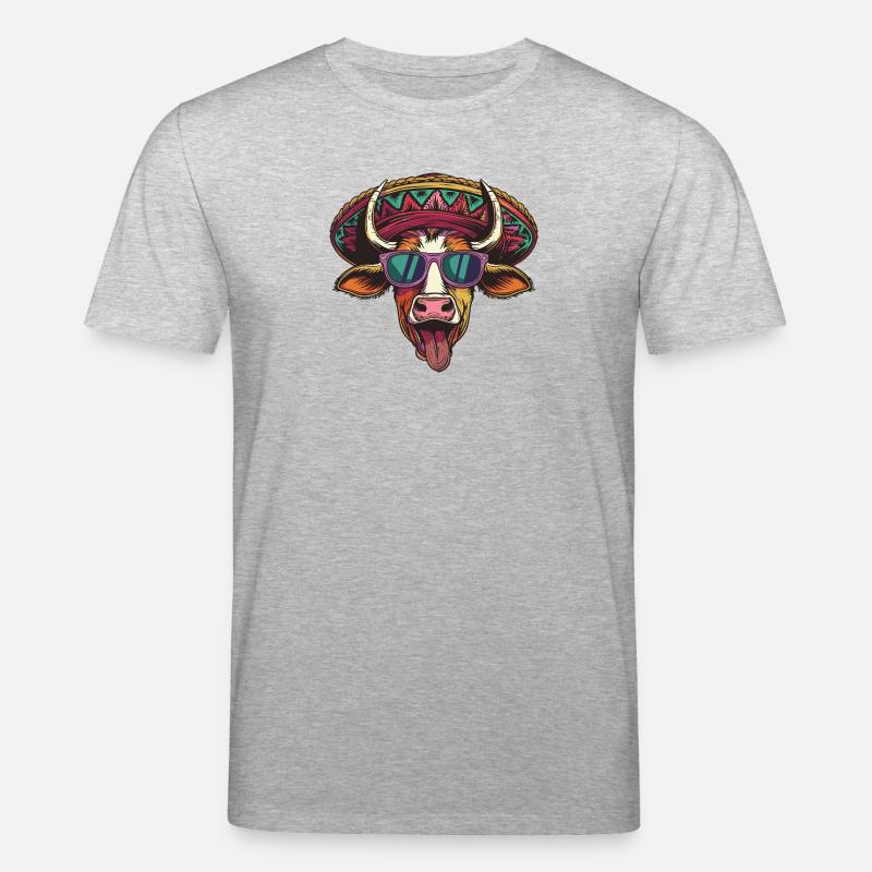 Kuh Comic Lustig Sombrero - Stanley/Stella Unisex Bio-T-Shirt CREATOR  - Grau meliert