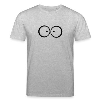 Yeux anxieux caricature bleu qui louche - T-shirt bio CREATOR Stanley/Stella Unisexe - gris chiné - Devant - Alina (178cm) & Michal (187cm)