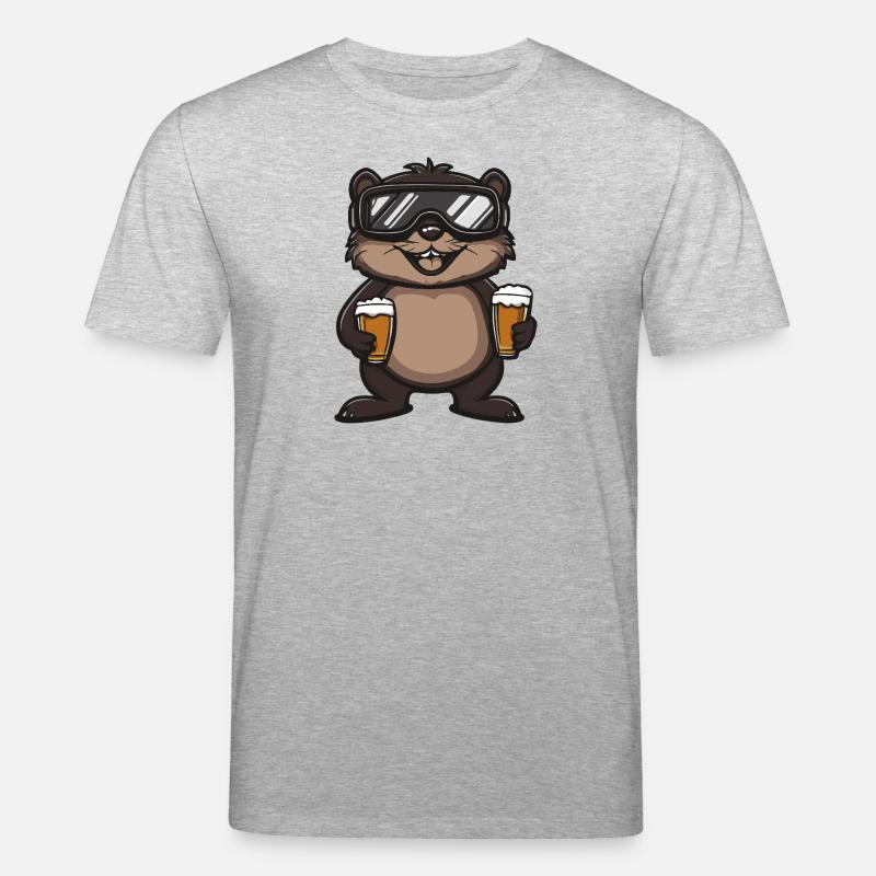 Biber Apres Ski Bier Comic - Stanley/Stella Unisex Bio-T-Shirt CREATOR  - Grau meliert