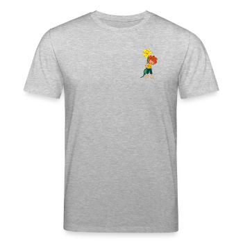 Pumuckl Design Mit Gelber Blume - Stanley/Stella Unisex Bio-T-Shirt CREATOR  - Grau meliert - Vorne - Alina (178cm) & Michal (187cm)