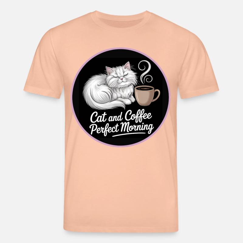 Katze und Kaffee Perfekter Morgen - Stanley/Stella Unisex Bio-T-Shirt CREATOR  - Pfirsich