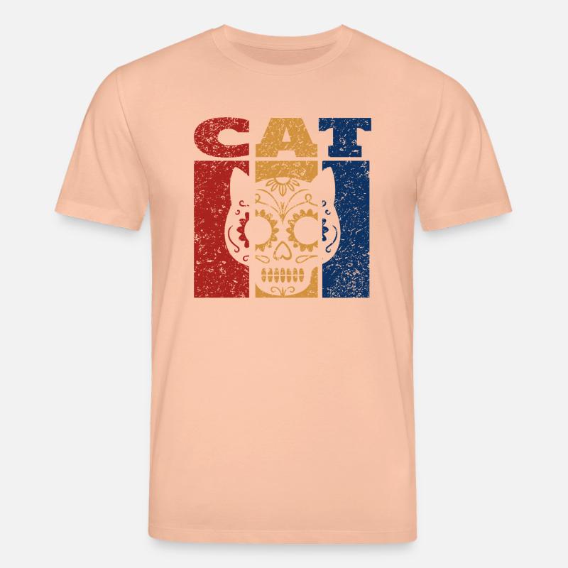 Sugar Skull Katze Retro Design - Stanley/Stella Unisex Bio-T-Shirt CREATOR  - Pfirsich