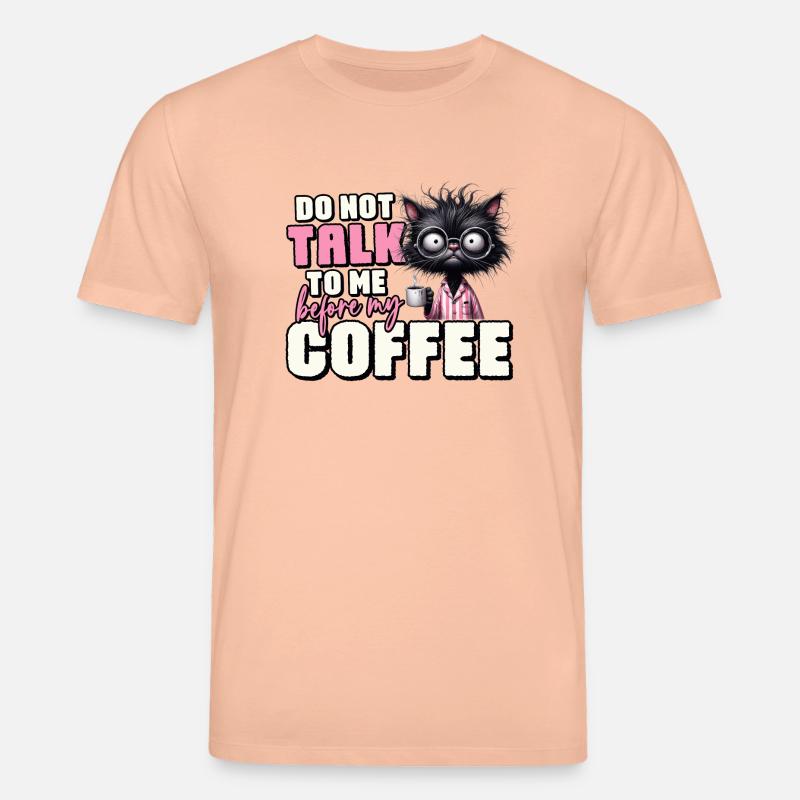 Morgenmuffel Katze mit Kaffee - Stanley/Stella Unisex Bio-T-Shirt CREATOR  - Pfirsich
