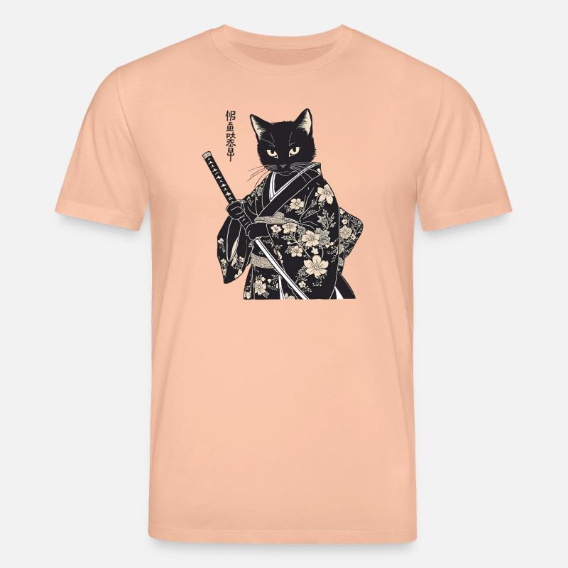 Samurai Katze – moderner japanischer Style - Stanley/Stella Unisex Bio-T-Shirt CREATOR  - Pfirsich