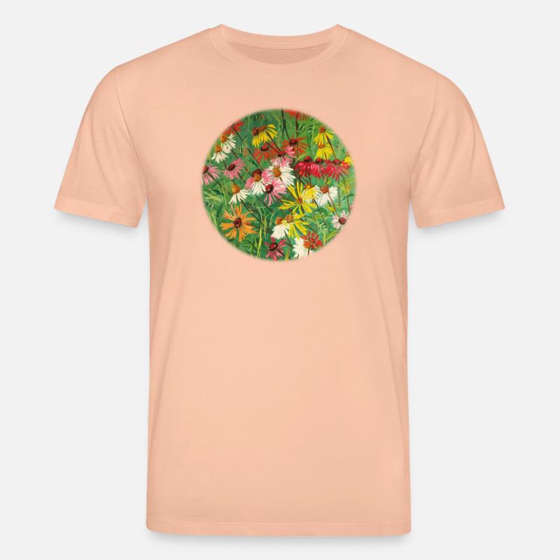 Bunte Echinacea-Wiesen-Malerei - Stanley/Stella Unisex Bio-T-Shirt CREATOR  - Pfirsich