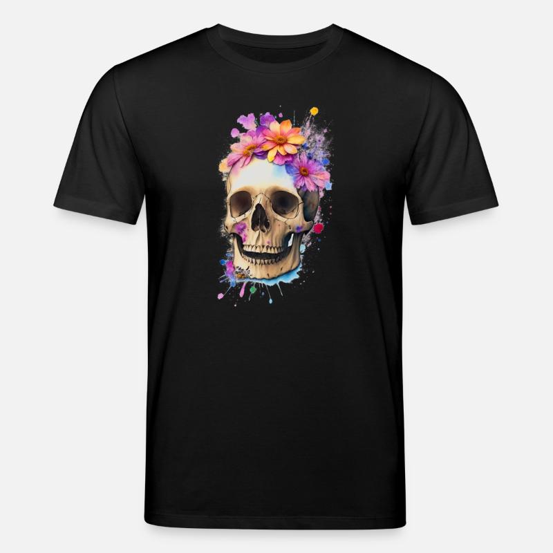 Crâne avec des fleurs - T-shirt bio CREATOR Stanley/Stella Unisexe - noir