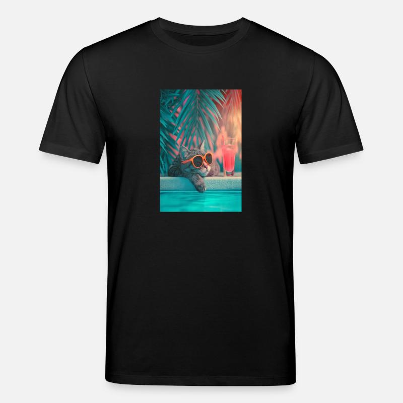 Coole Katze am Pool - Stanley/Stella Unisex Bio-T-Shirt CREATOR  - Schwarz