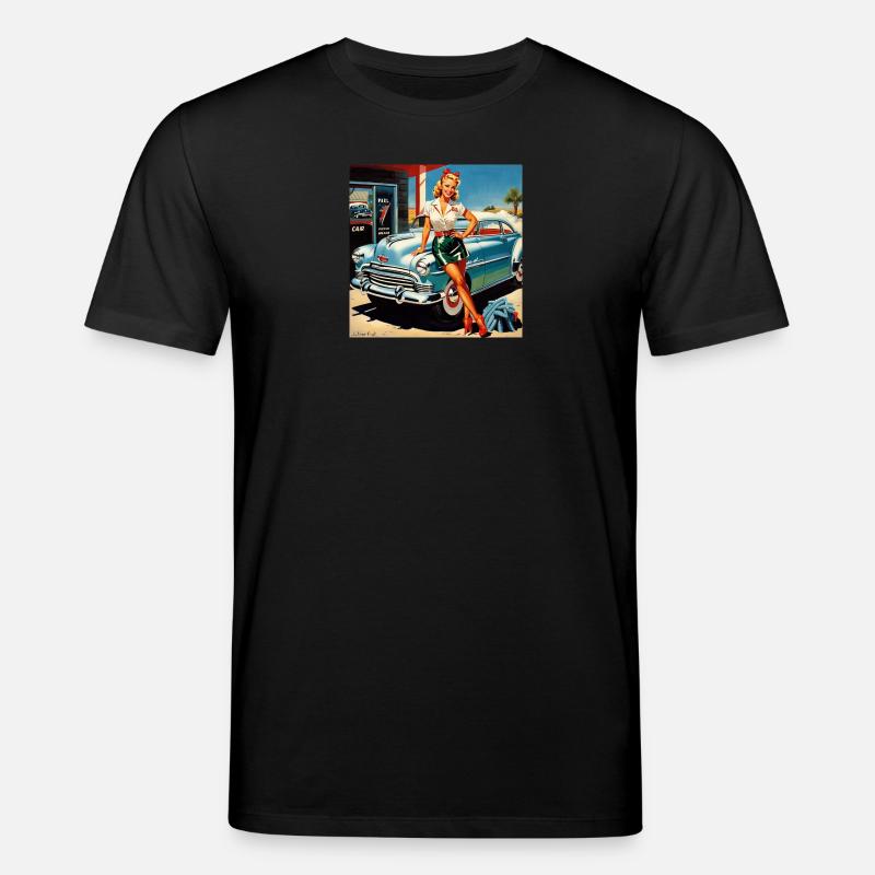 Retro Pinup am Oldtimer - Stanley/Stella Unisex Bio-T-Shirt CREATOR  - Schwarz