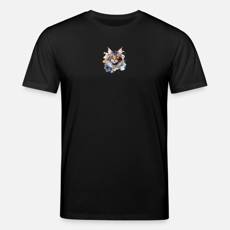 Katze Wasserfarben Maincoon - Stanley/Stella Unisex Bio-T-Shirt CREATOR  - Schwarz