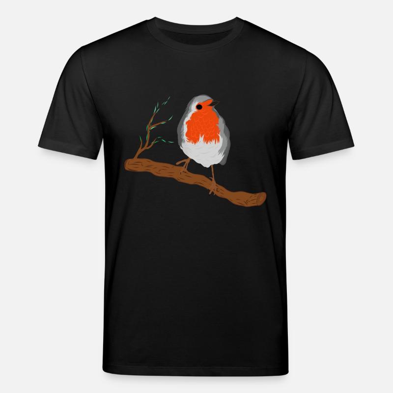 Rotkehlchen mit Prächtigen Federkleid auf Ast - Stanley/Stella Unisex Bio-T-Shirt CREATOR  - Schwarz