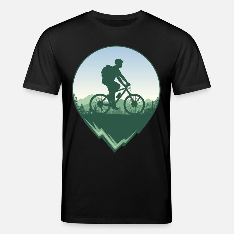 Mountainbiker vor Wald und Bergen - Stanley/Stella Unisex Bio-T-Shirt CREATOR  - Schwarz