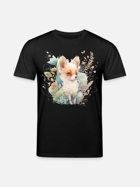 Renard Aquarelle Fleurs - T-shirt bio CREATOR Stanley/Stella Unisexe - noir