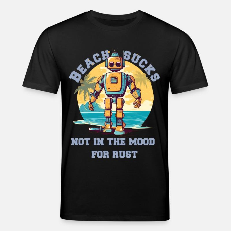 Robot sur la plage avec lettrage - T-shirt bio CREATOR Stanley/Stella Unisexe - noir