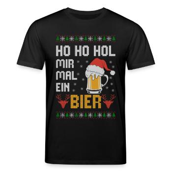 Ho Ho Hol mir mal ein Bier witziges Ugly Christmas - Stanley/Stella Unisex Bio-T-Shirt CREATOR  - Schwarz - Vorne - Alina (178cm) & Michal (187cm)